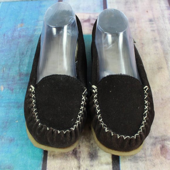 Bearpaw Brown Suede Shearling Lined Moccasin Slip On Slippers Size 10 - Picture 6 of 9